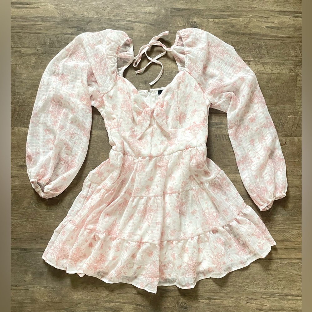 Trixxi Dress Boho Floral Mini Dress Pink Zip Back Long Sleeve Lined Sz XL